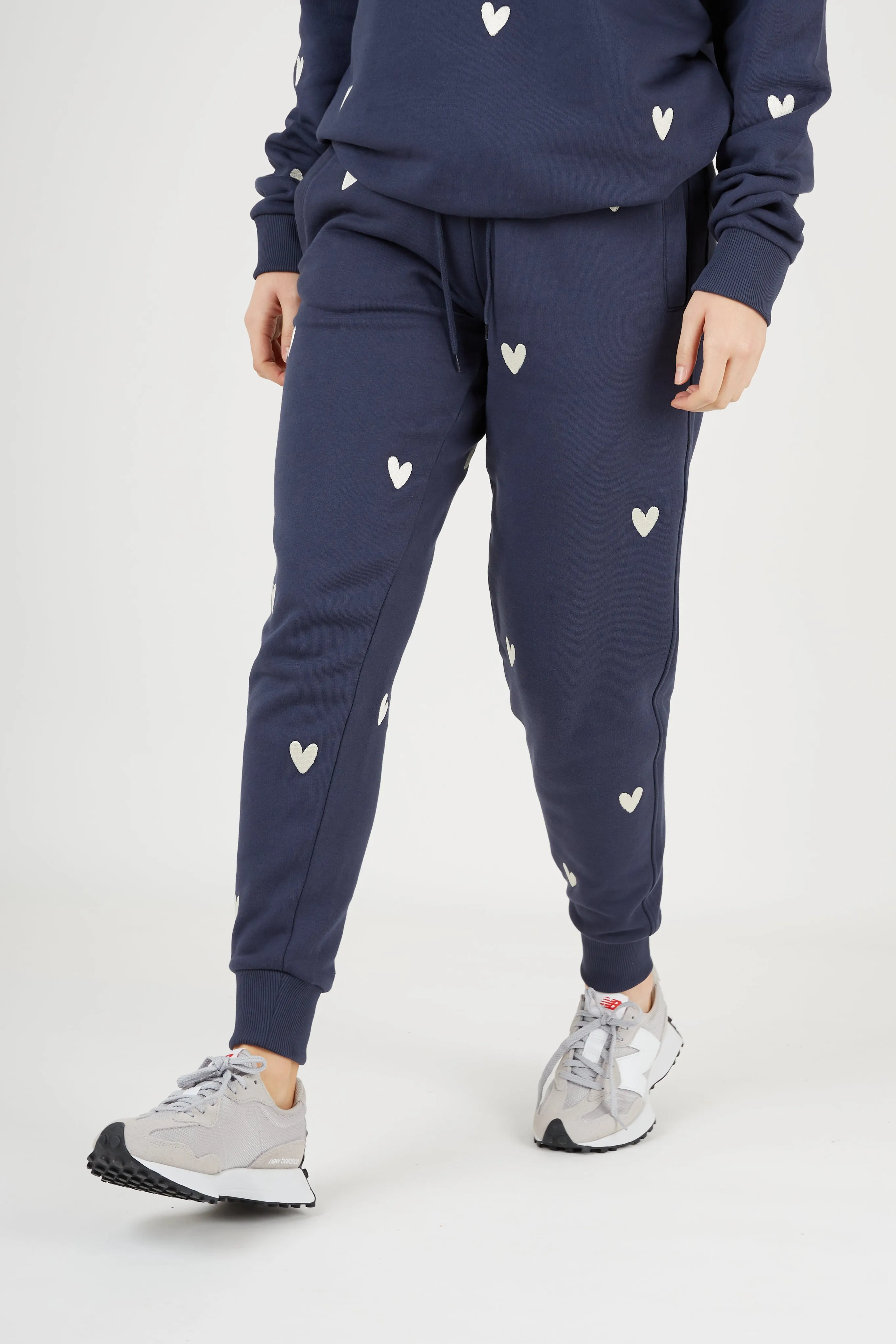 O&F Heart Embroidered Joggers - Navy CompressionSupport Flexible Knee Panels