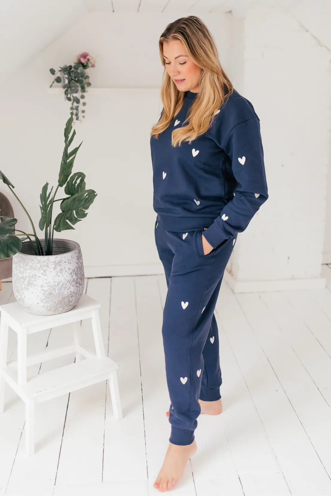 O&F Heart Embroidered Joggers - Navy breathable panels Functional fashion wear