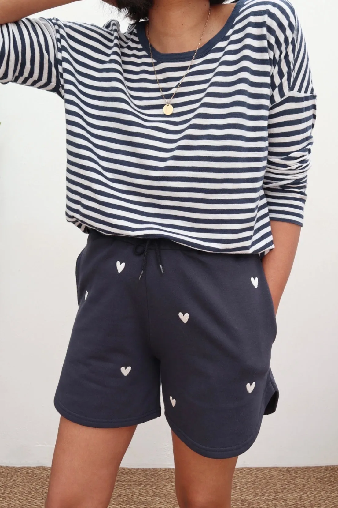 O&F Heart Embroidered Shorts - Navy loafers