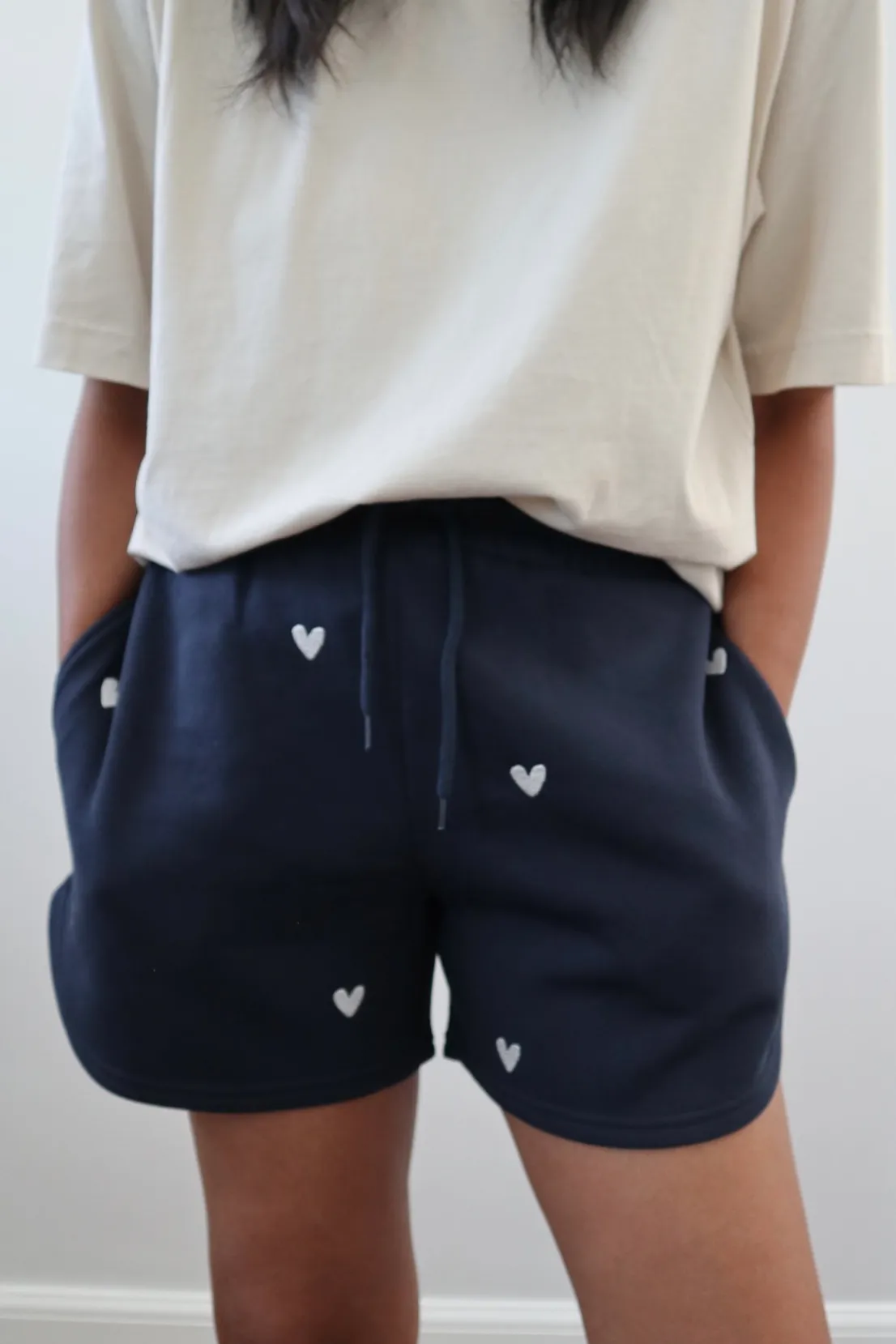 Outdoor Relax Active Style O&F Heart Embroidered Shorts - Navy