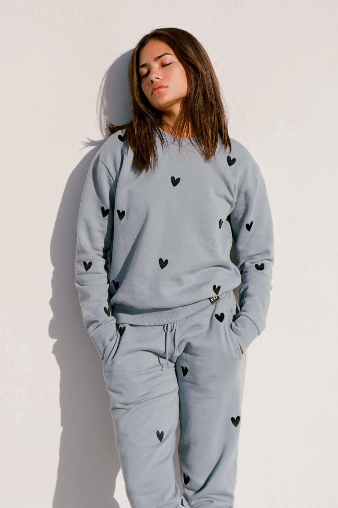 Core Minimal O&F Heart Embroidered Sweatshirt - Blue/Grey