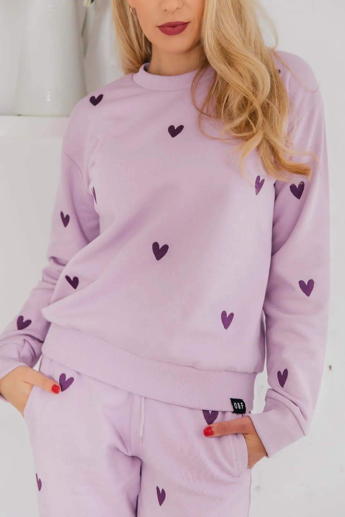O&F Heart Embroidered Sweatshirt - Lilac product personalization Smart Fashion
