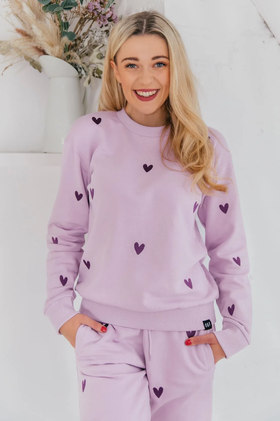 product industry position O&F Heart Embroidered Sweatshirt - Lilac