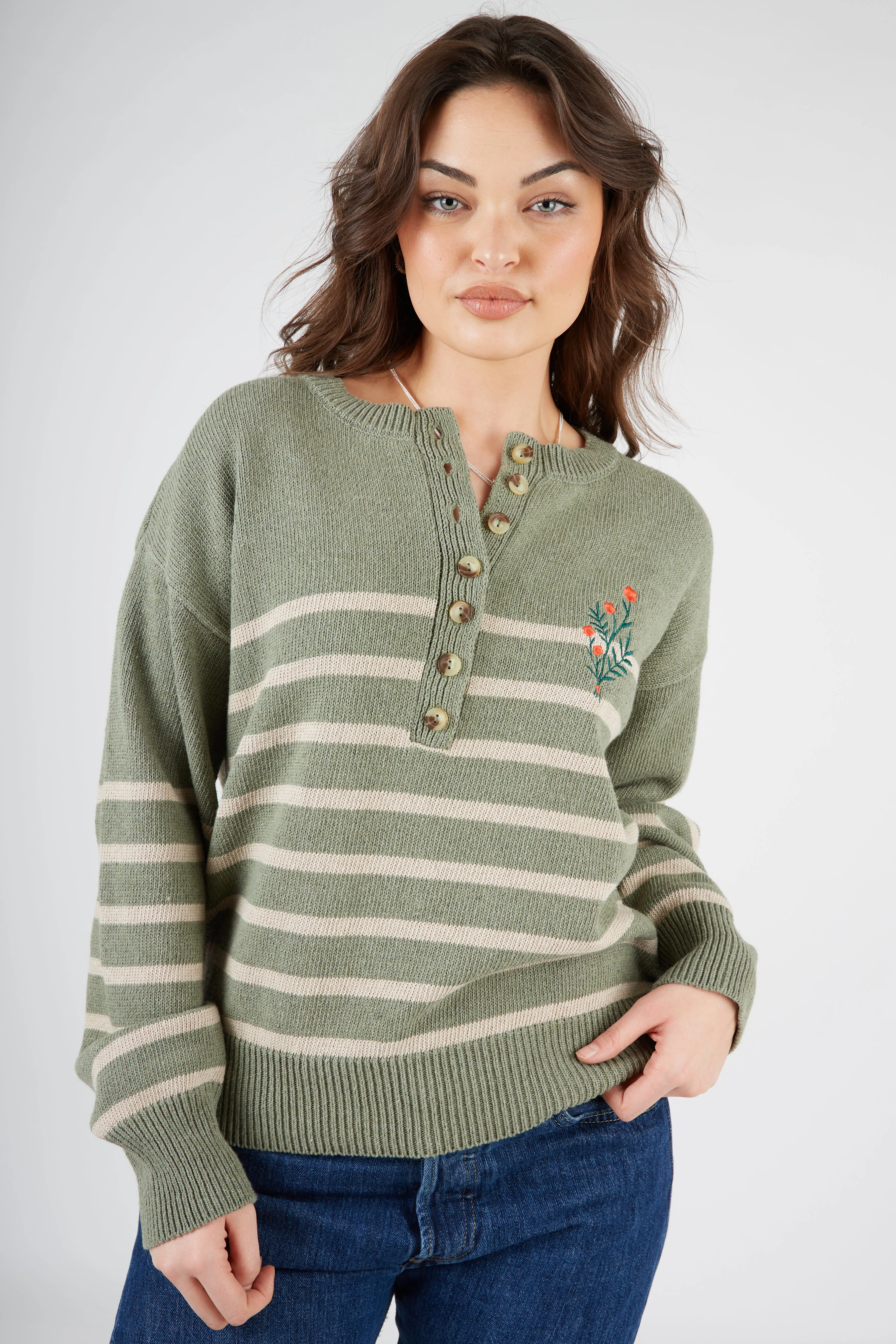 O&F Knitted Henley - Green Odor Control Technology FourWay Stretch Design