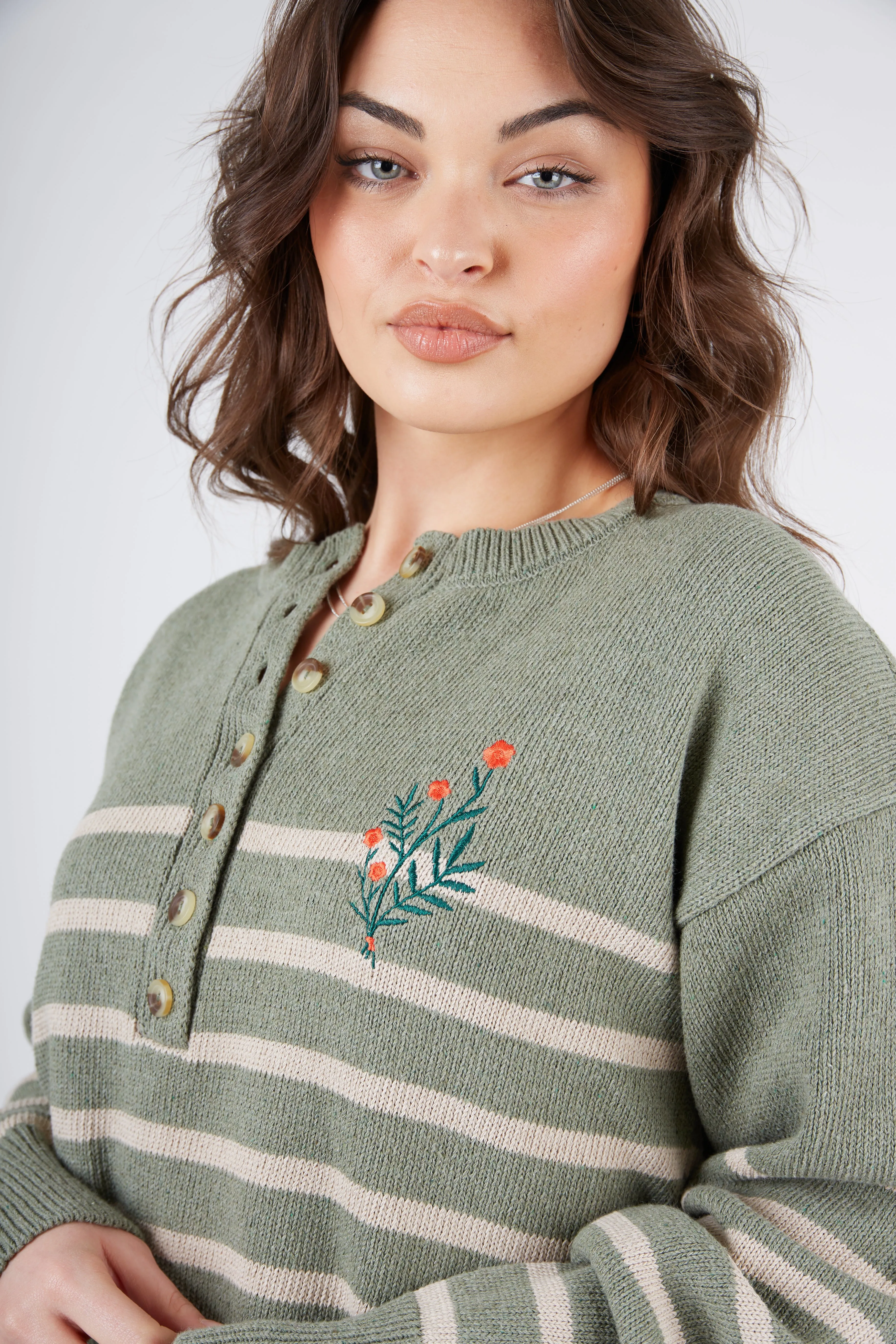 Fade Resistant Dye Ethical Production Certified O&F Knitted Henley - Green