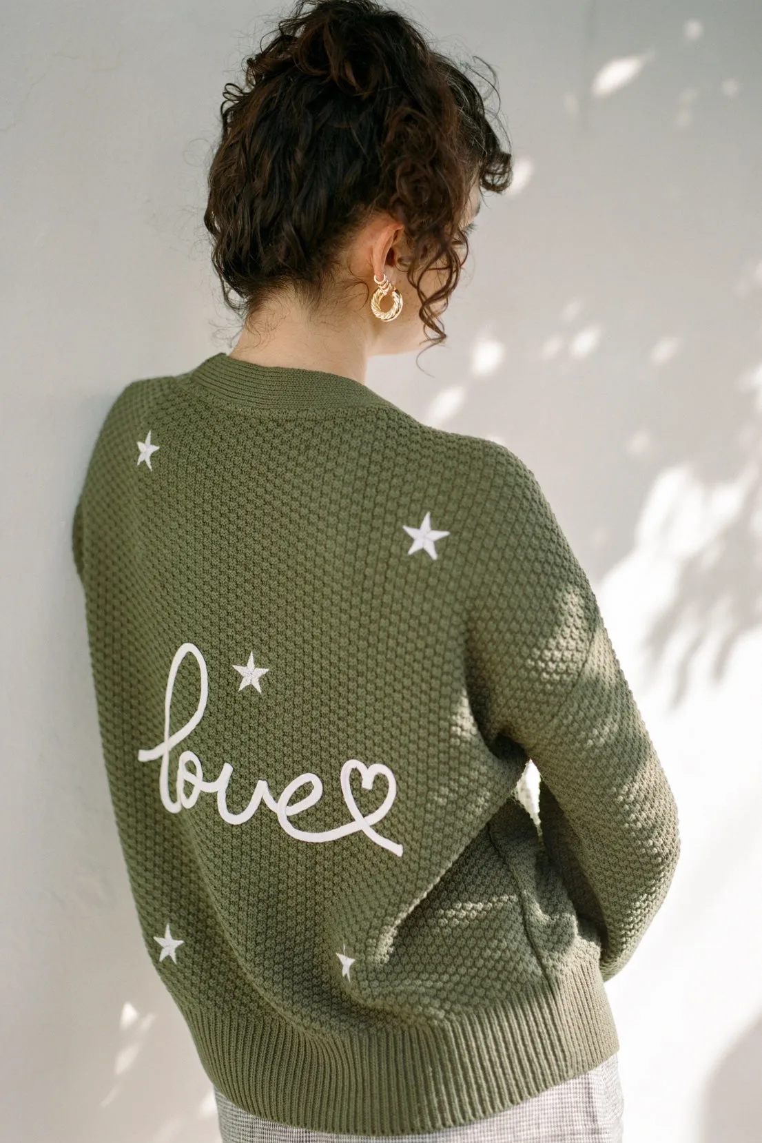 O&F Love Cardigan - Khaki WaffleKnit Texture