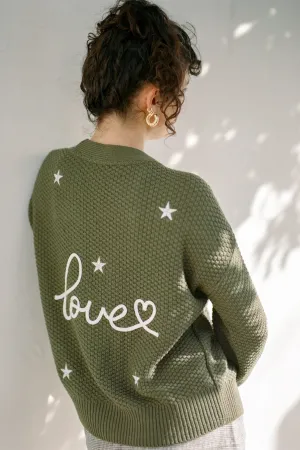 O&F Love Cardigan - Khaki WaffleKnit Texture