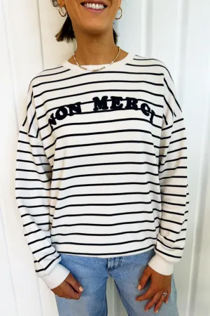 Contrast Trim Timeless Active O&F Non Merci Stripe Sweatshirt