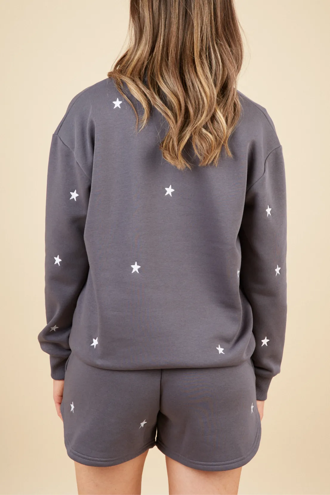 Smart Hoodie O&F Star Embroidered Quarter Zip Sweatshirt - Grey