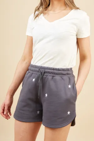O&F Star Embroidered Shorts - Grey Flatlock stitching Daily Essential
