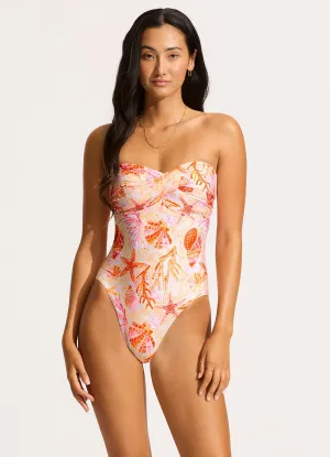 La Mer Twist Bandeau One Piece - White Tagless Design Wide Band Waist