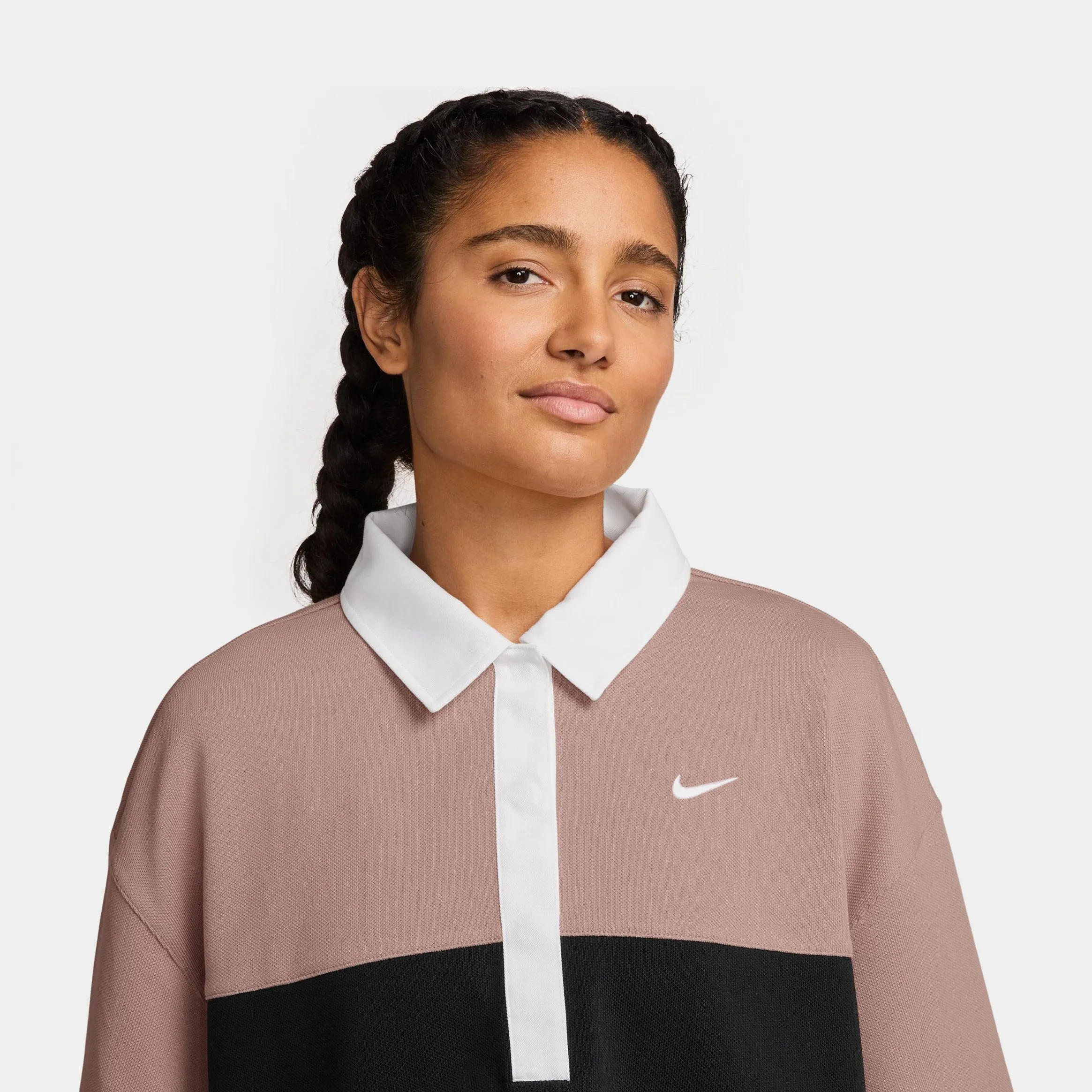 FlatlockSeaming Stylish Shoes Oversized Polo Womens Short Sleeve Shirt (Particle Pink/Black/White/White)