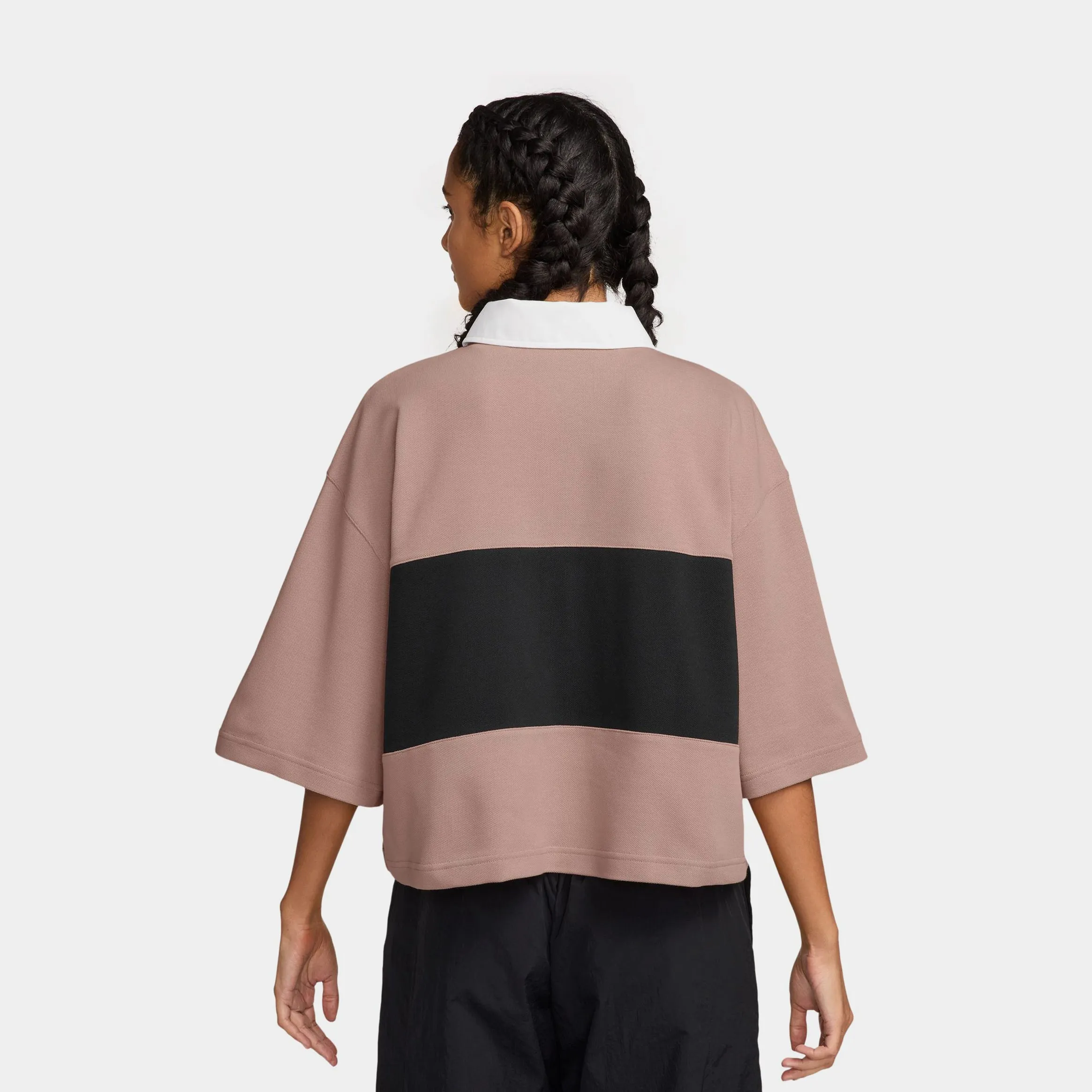 Oversized Polo Womens Short Sleeve Shirt (Particle Pink/Black/White/White) Classic Hoodie