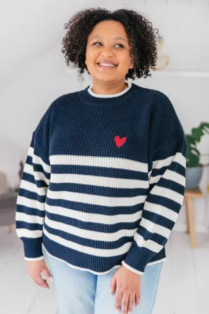 O&F Stripe Jumper with Heart Embroidery Lightweight Layer