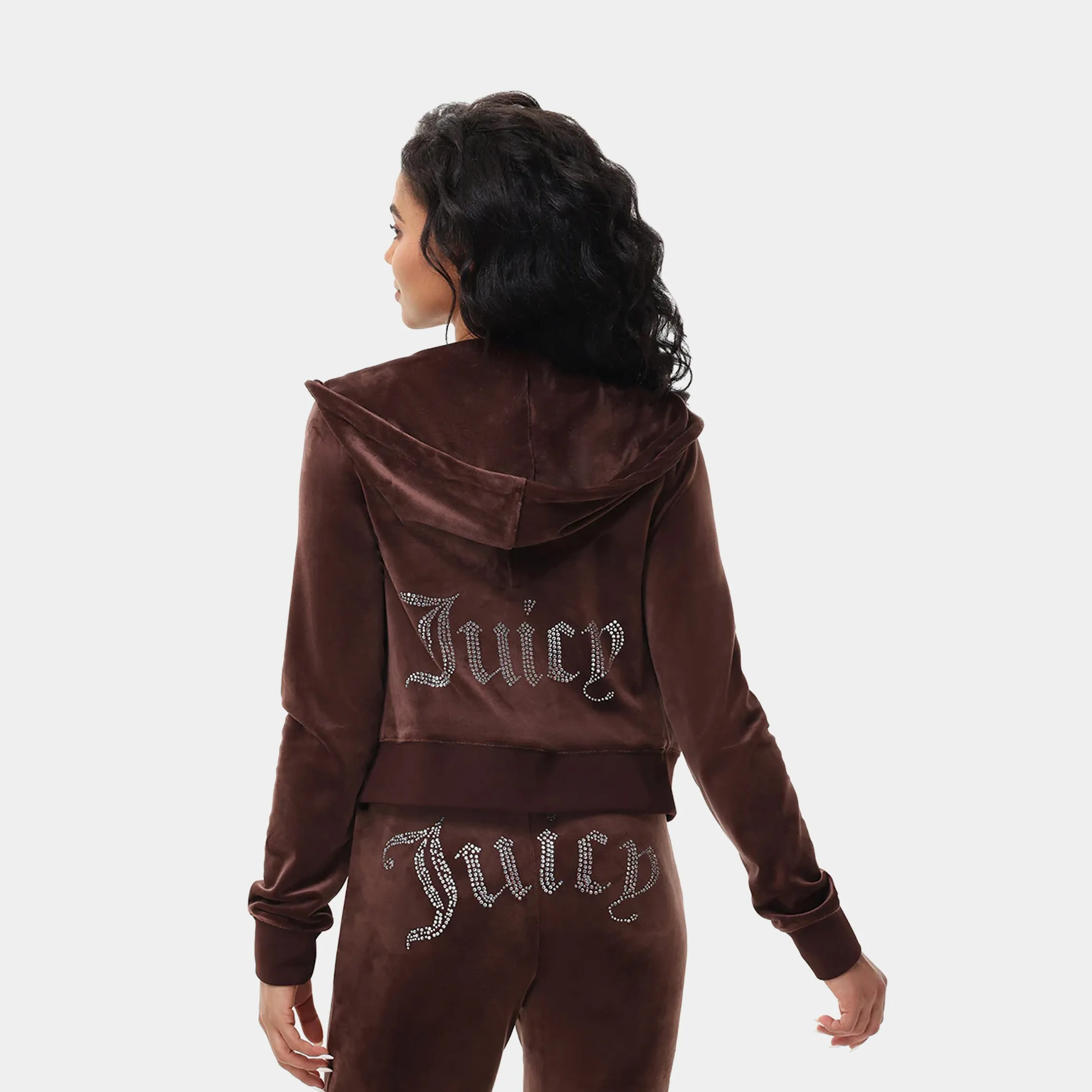 OG Bling Velour Full Zip Womens Hoodie (Dark Brown) Cool Style