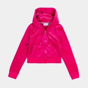 OG Bling Velour Full Zip Womens Hoodie (Hot Pink) Street Style Vibe