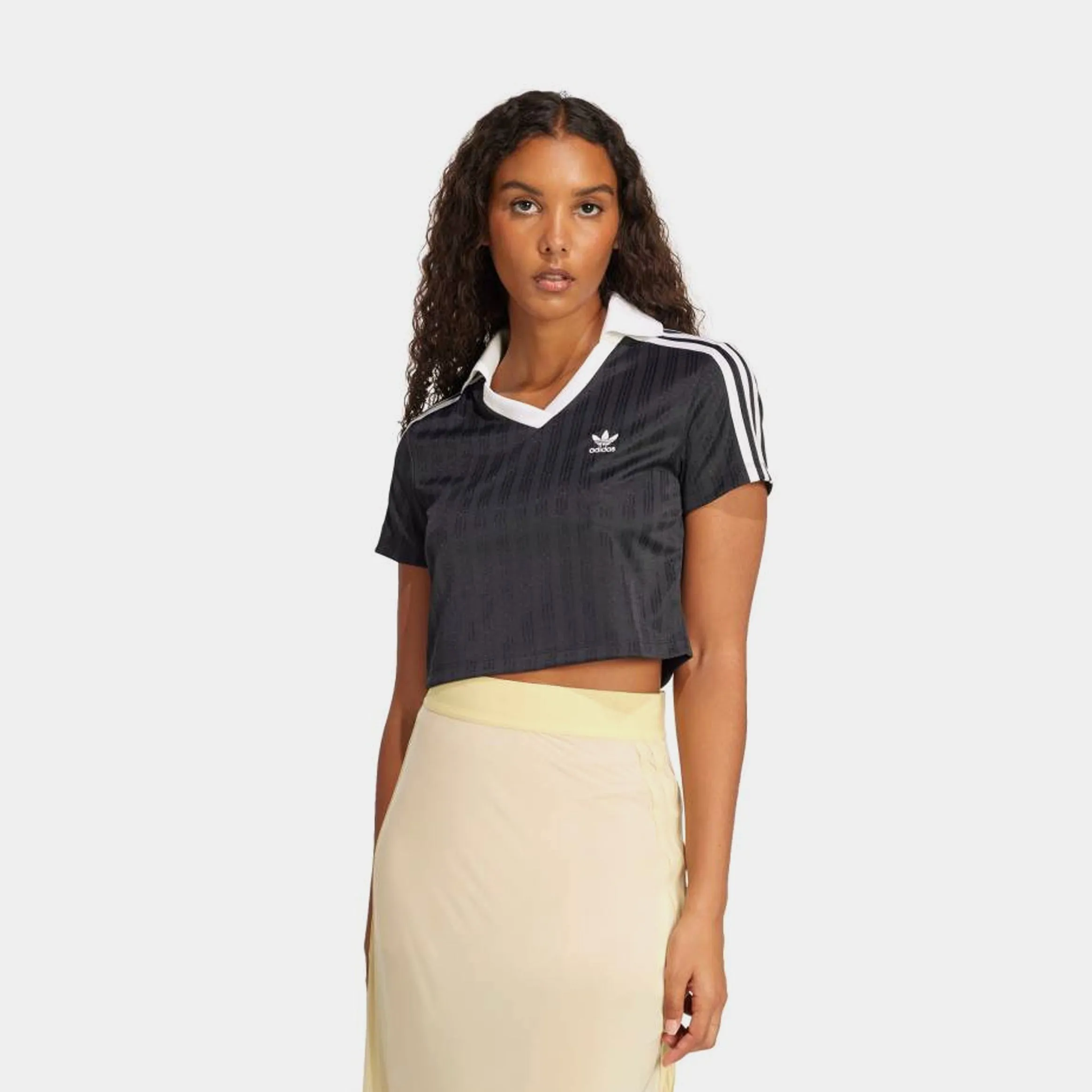 Elegant Layer Breathable Stretch Fabric Originals Crop Polo Womens Short Sleeve Shirt (Black/White)