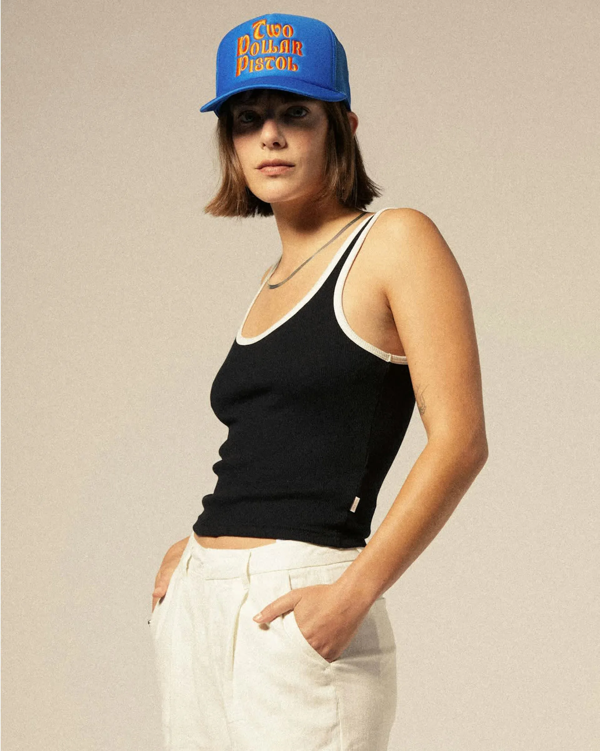 Flexible Neckline All Season Ringer Organic A-Tank - Black / Off White