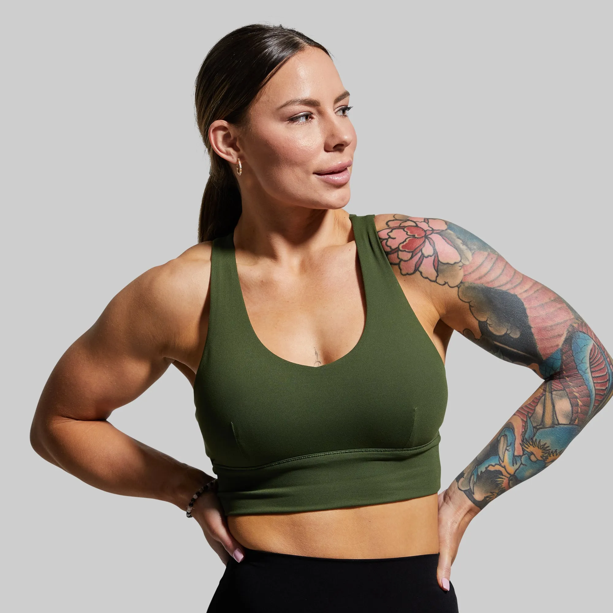 X-Factor Sports Bra (Tactical Green) Thick Straps Anti Bacterial Fabric