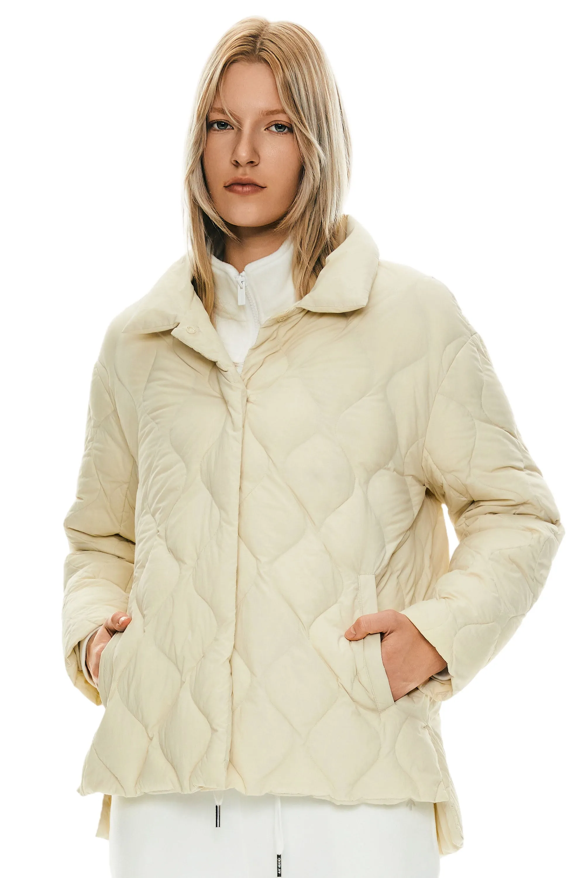 Oversized Down Puffer Jacket Lightweight Quilted Eco Friendly Dye Process Adjustable Cuff