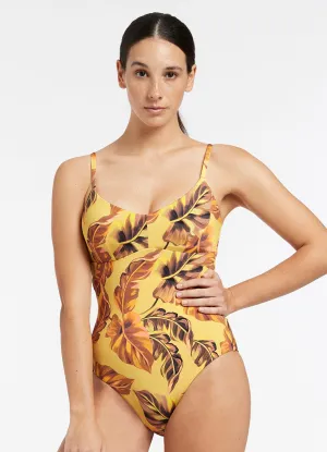 Hydrodynamic Shape Cut Sporty-Look Palmas C_D Tank One Piece - Citrus