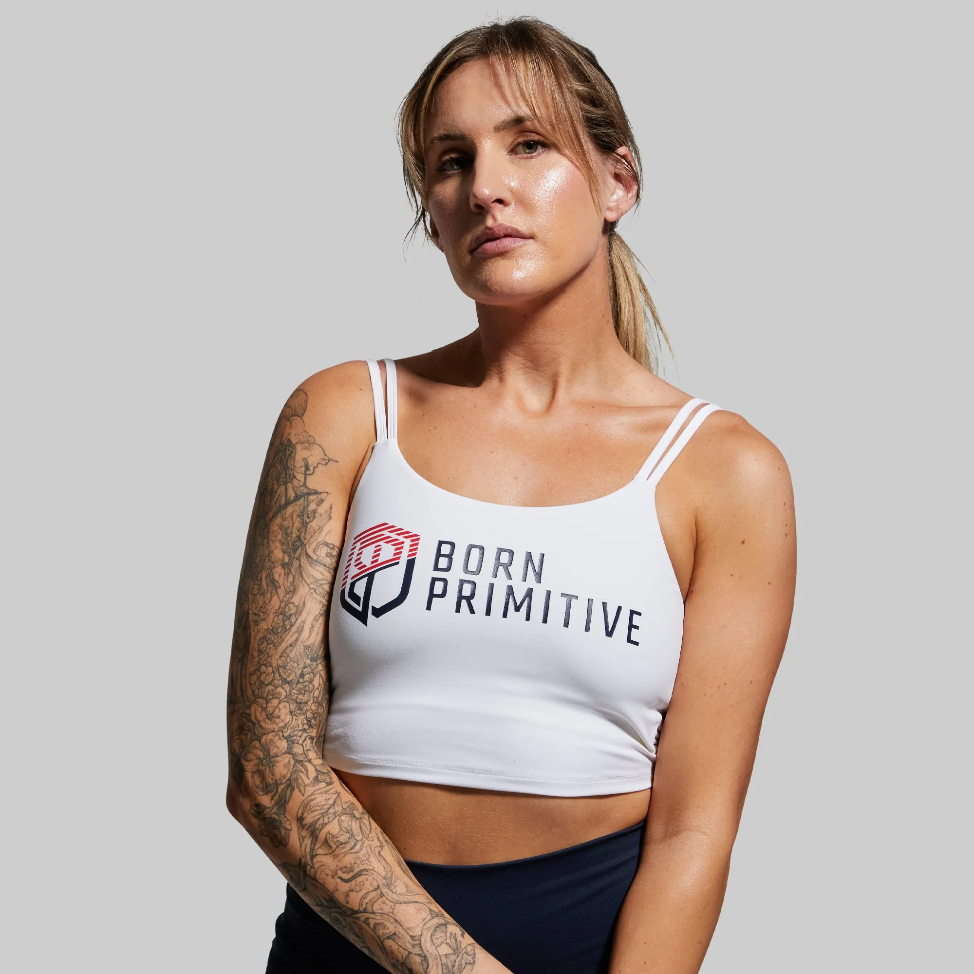 Mock neck Don't Get It Twisted Sports Bra (Brand Strength-White)