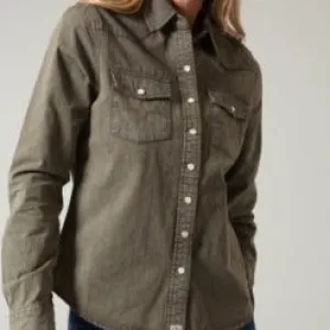 Kimes Ranch Women's OD Army Kaycee Denim Button Down Long Sleeve Comfort Fit Minimalist Apparel