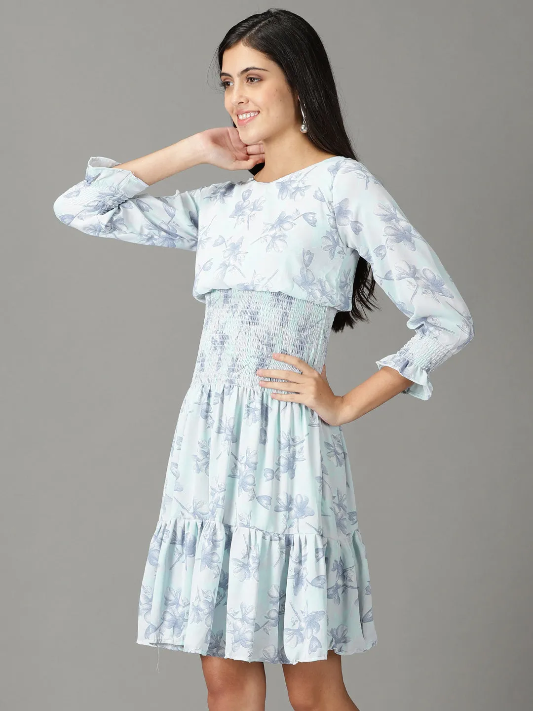 Fashionable And Functional Easy Wrap Women's Sea Green Floral Printed Dress
