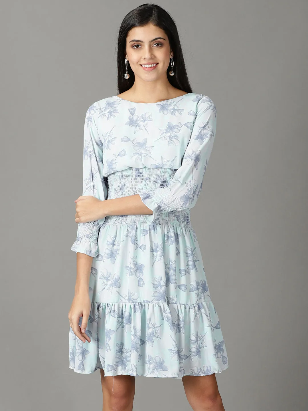 Ceremony Ready Women's Sea Green Floral Printed Dress
