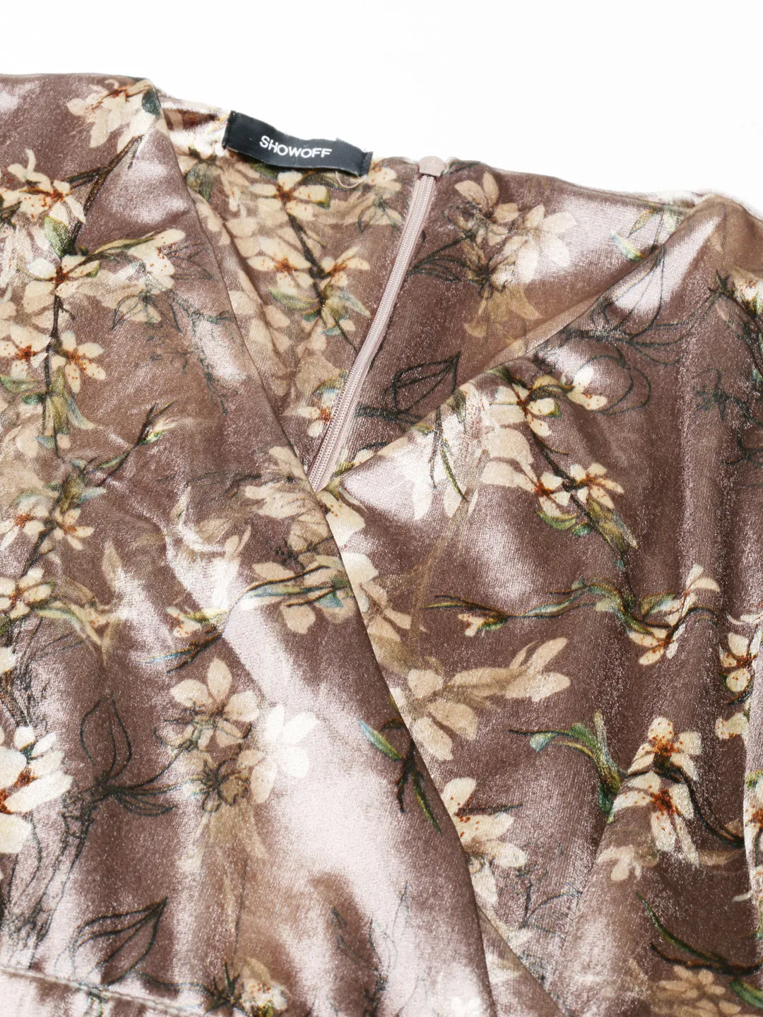 Semi Casual Women's Taupe Printed Wrap Dress