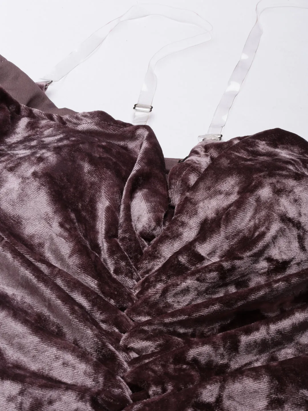 Women's Mauve Shoulder Straps Velvet Bodycon Knee Length Dress All-season City Essential