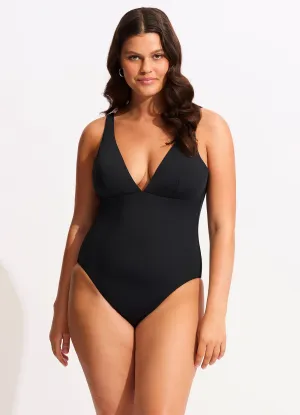 Seafolly Collective V Neck One piece - Black Low Profile Seams Ocean Fun