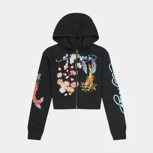 Phoenix Y2K Full Zip Womens Hoodie (Black/Blue) Layering Piece Striped