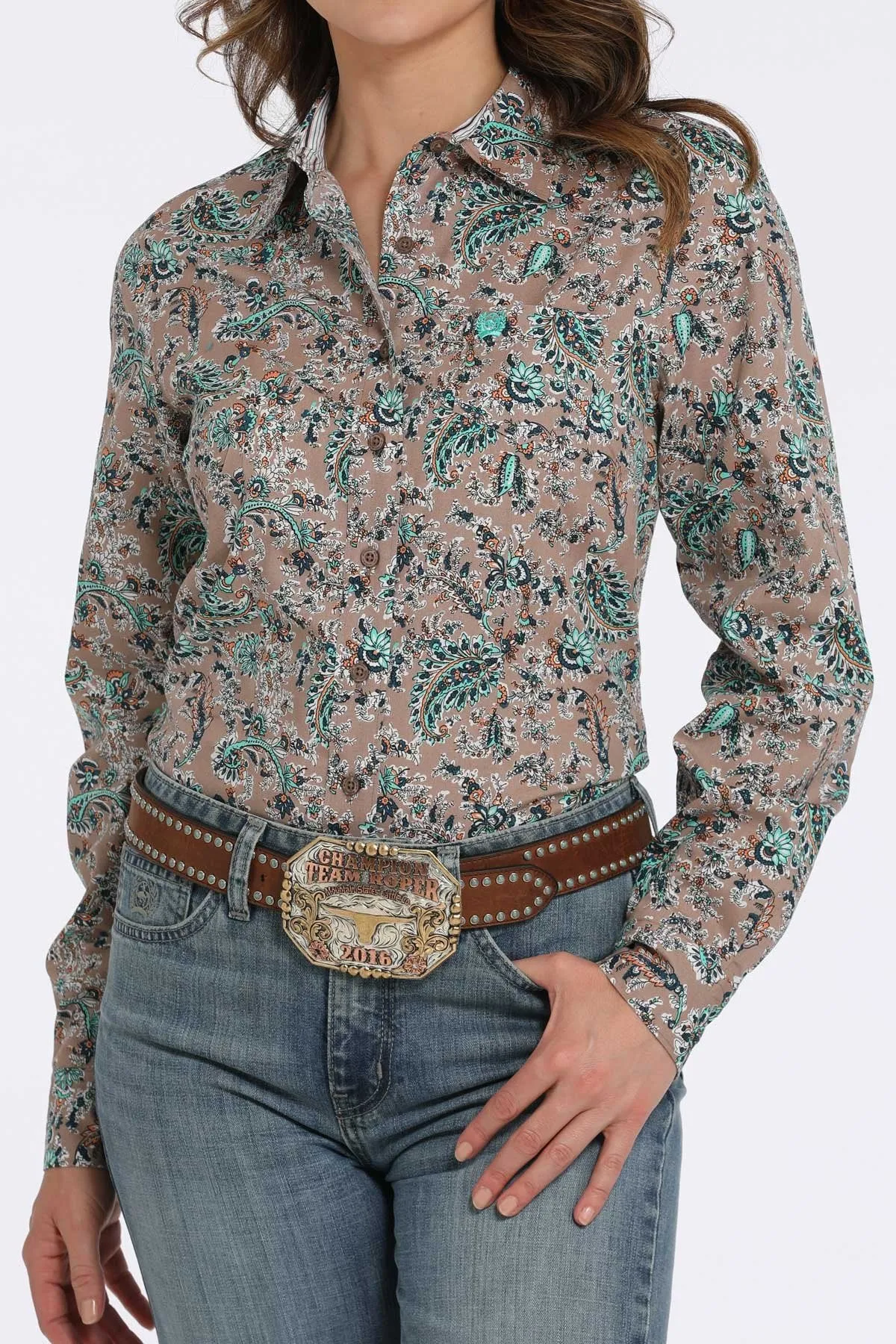 Cinch Women's L/S Floral Print Western Button Down Shirt in Brown Light Comfort NeutralTonesCollection