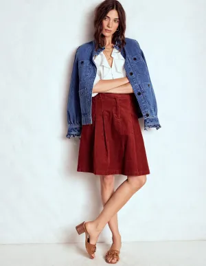 Smooth Feel Pleated Cord Skirt-Fired Brick