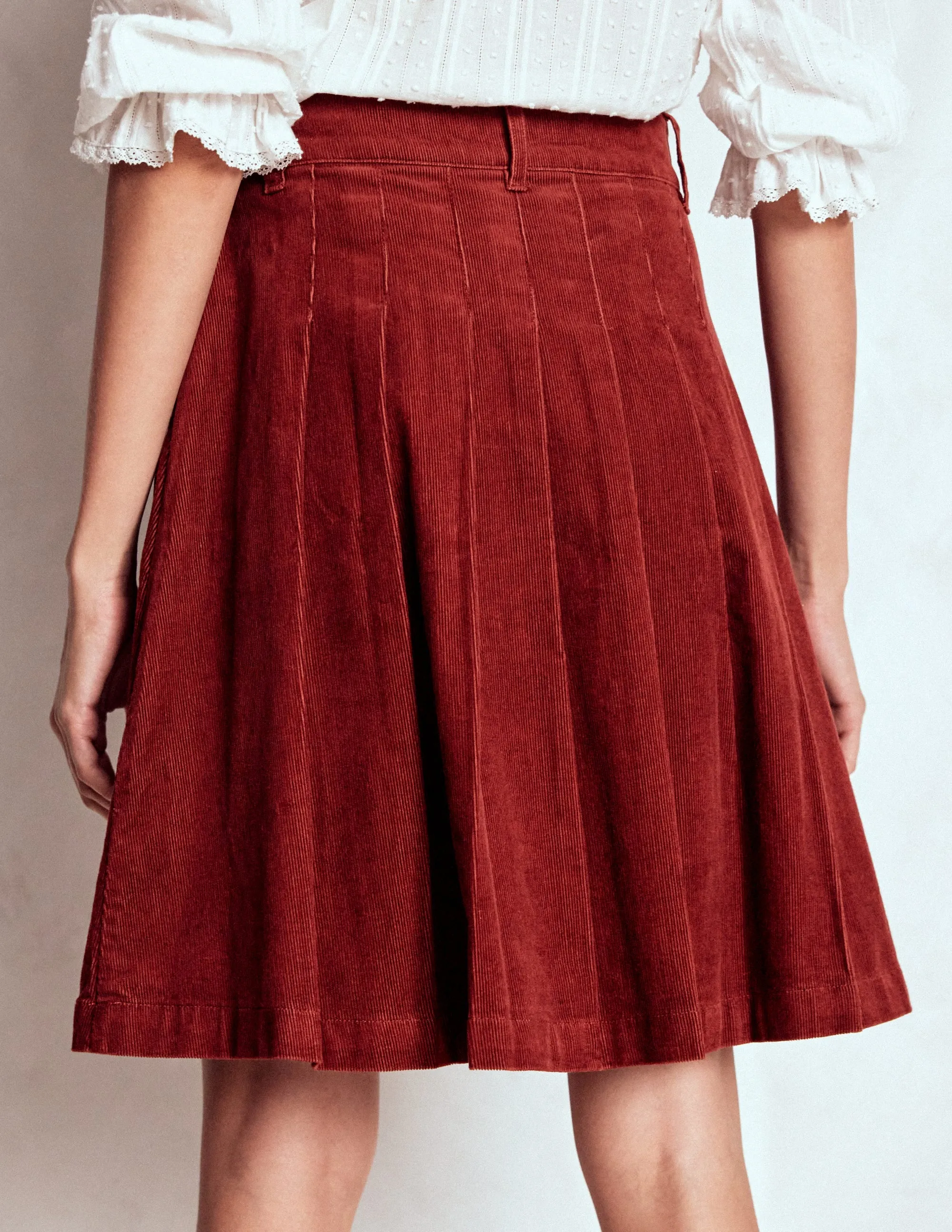 Pleated Cord Skirt-Fired Brick Season To Season