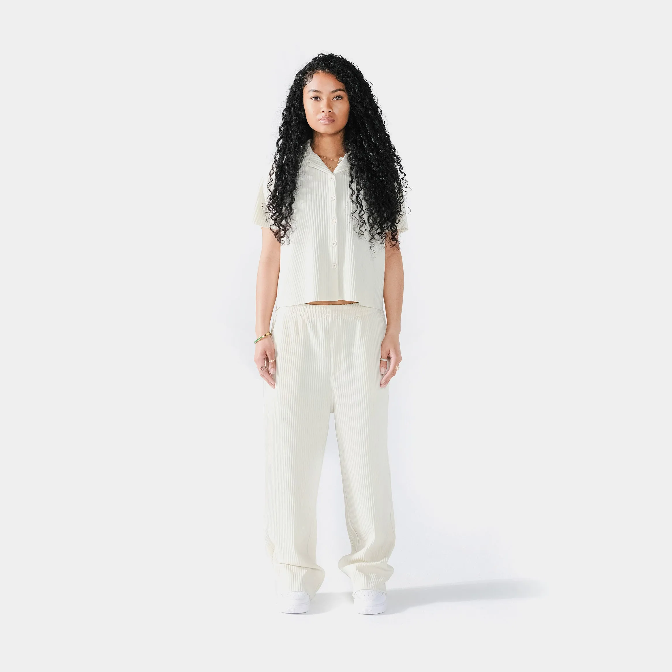 Pleated Joggers Womens Pants (Cream) QuickReleaseFastenings