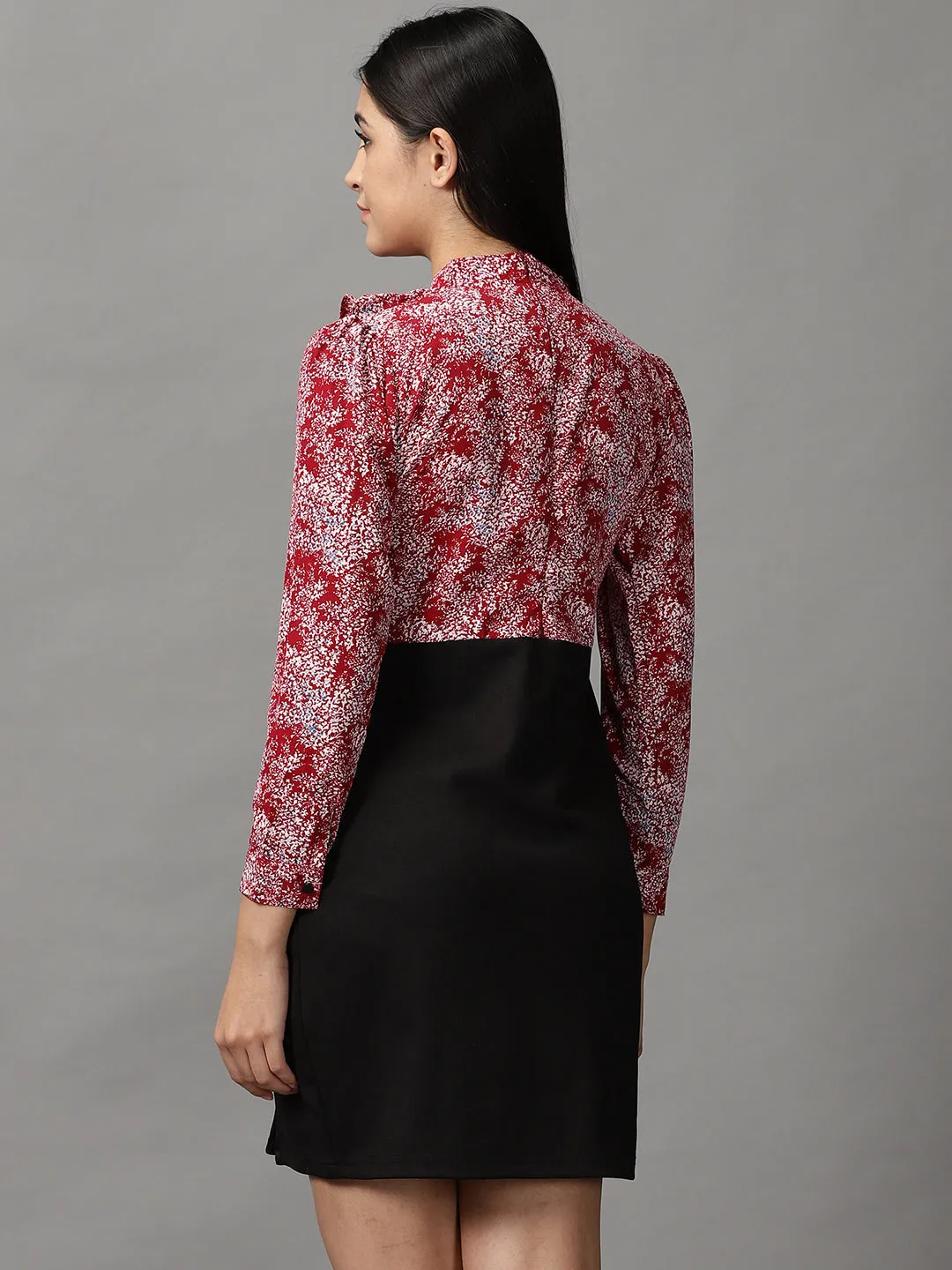 Women's Maroon Chiffon Sheath Dress Breath Ease