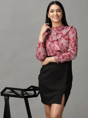 Women's Maroon Chiffon Sheath Dress Fast Chic