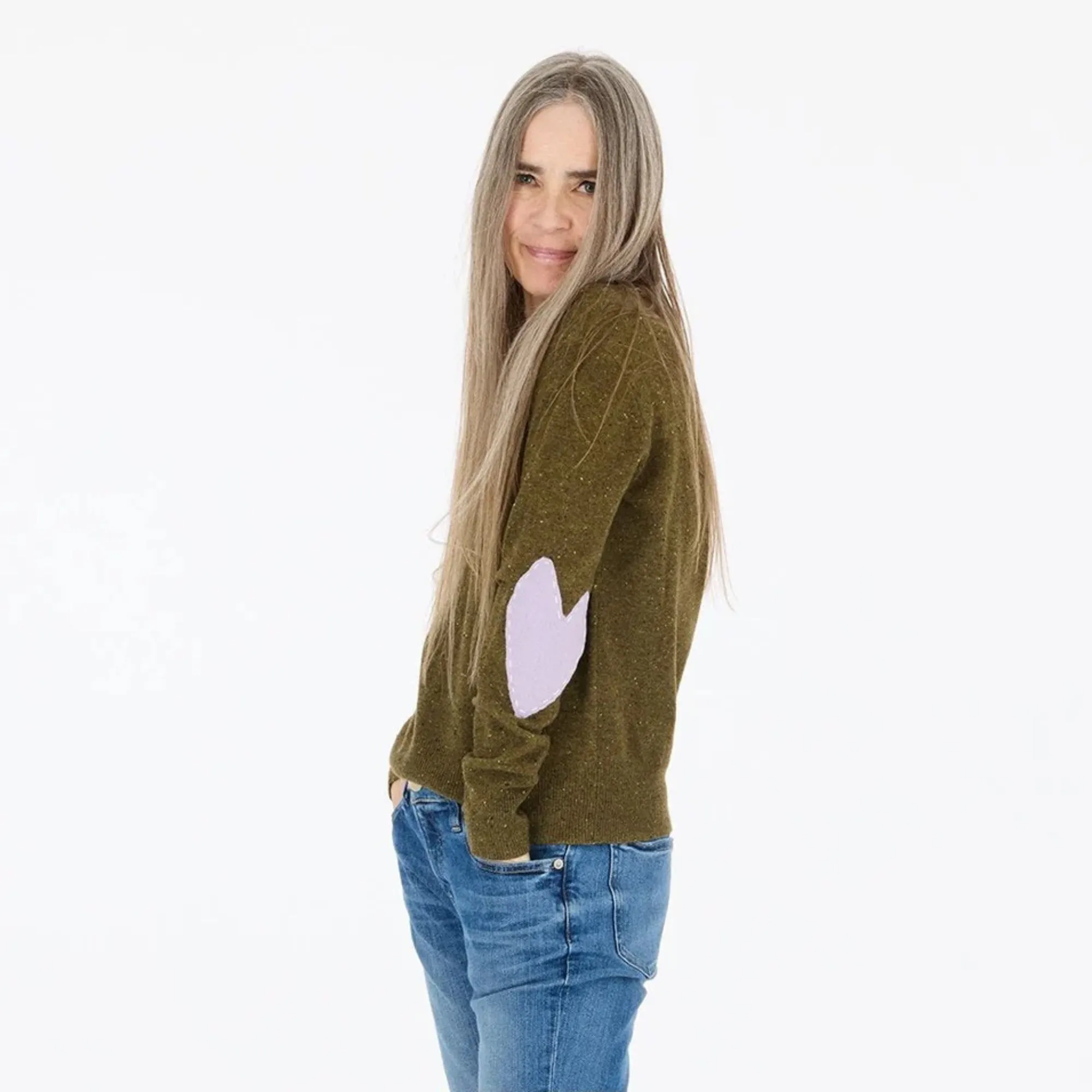 ShapeRetention Fabric Patchwork Pullover (Army Green Donegal)