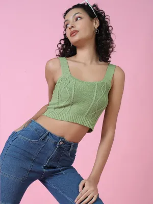 sports performance Sporty Layer Look Women's Green Crochet Blouson Crop Top