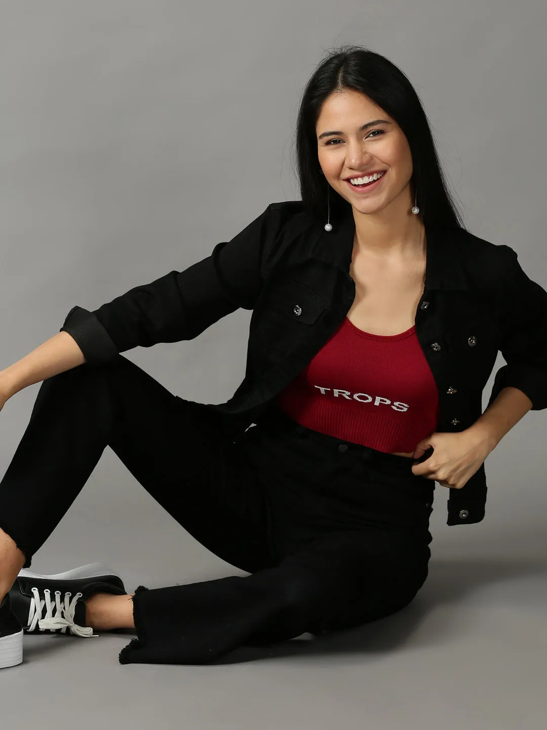 Light Style crew neck Women's Maroon Printed Crop Top