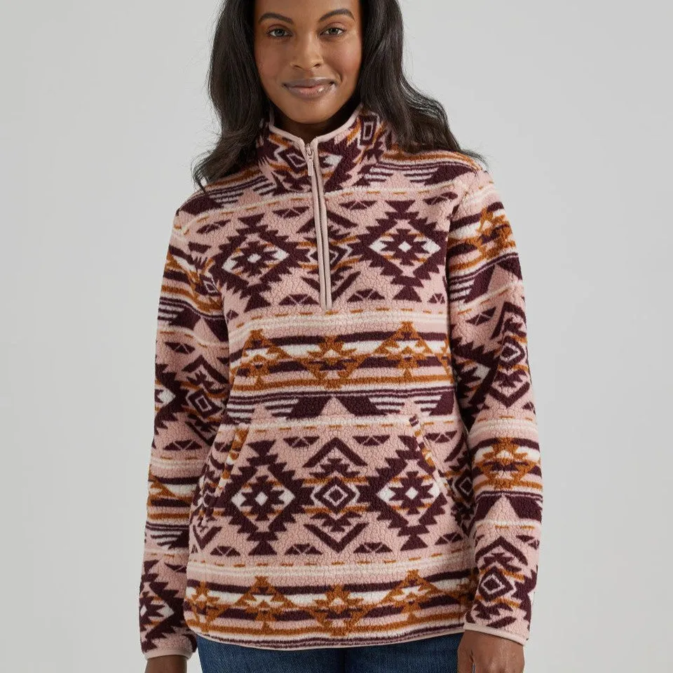 Wrangler Retro Women's Punchy Quarter Zip Sherpa Pullover in Southwest Pink Prince Core