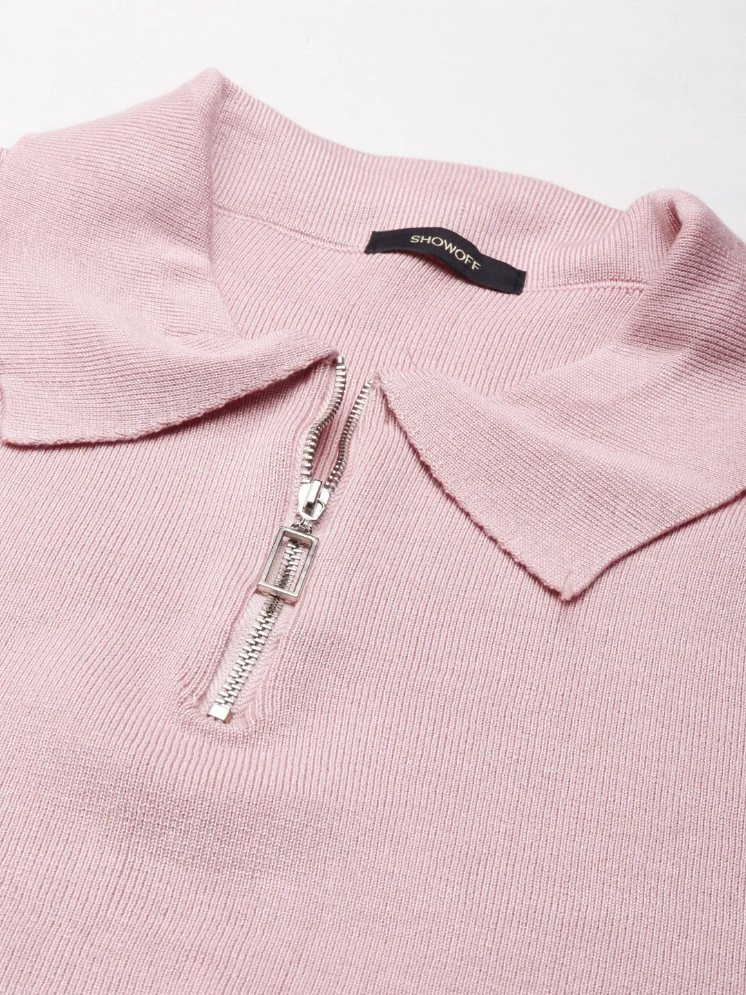 Women's Pink Shirt Collar Ribbed Fitted Crop Top Ultra Soft Blend Recycled Polyester