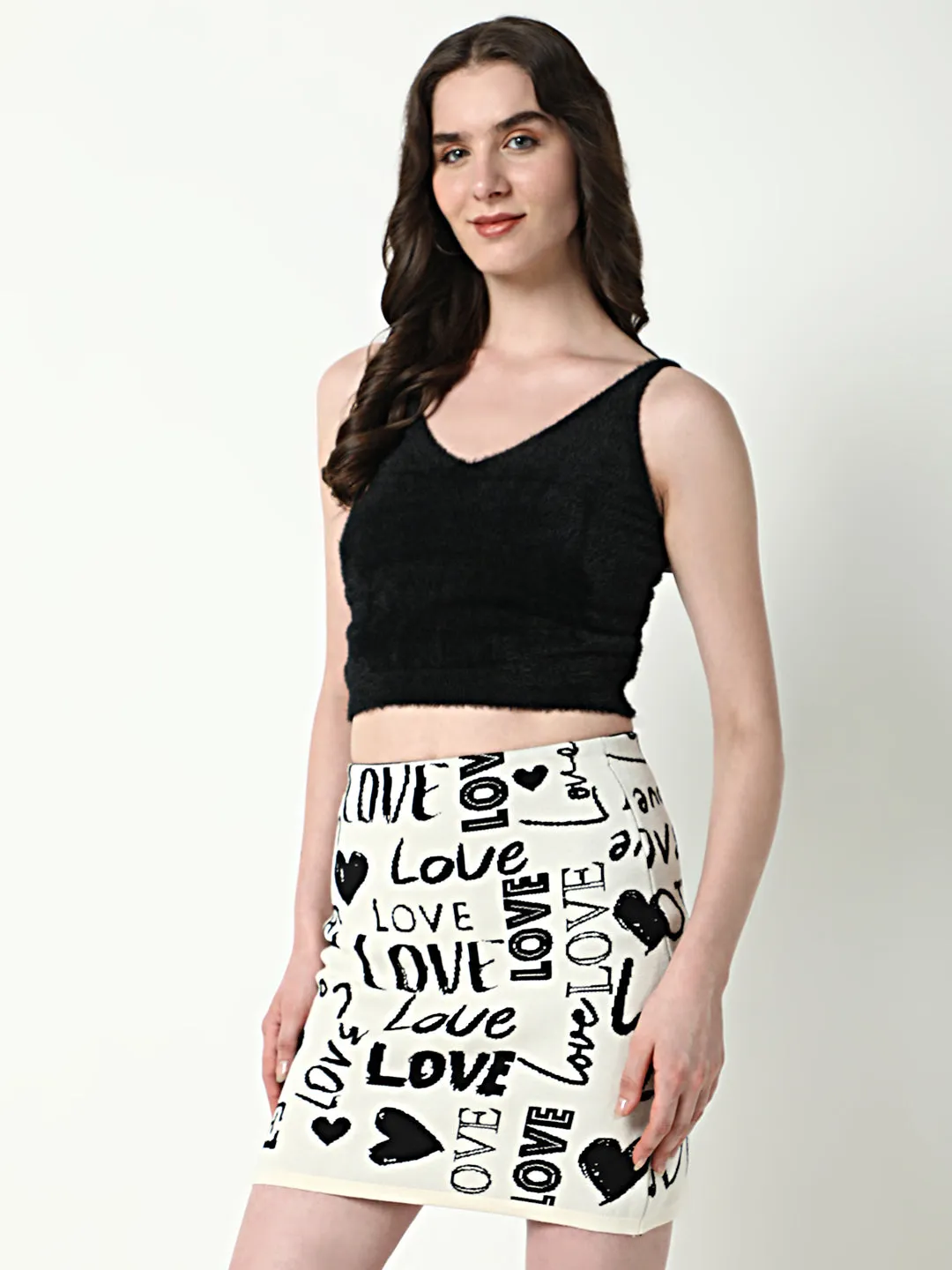 Comfortable Shape Animal Print Women's Black Fringed Crop Top