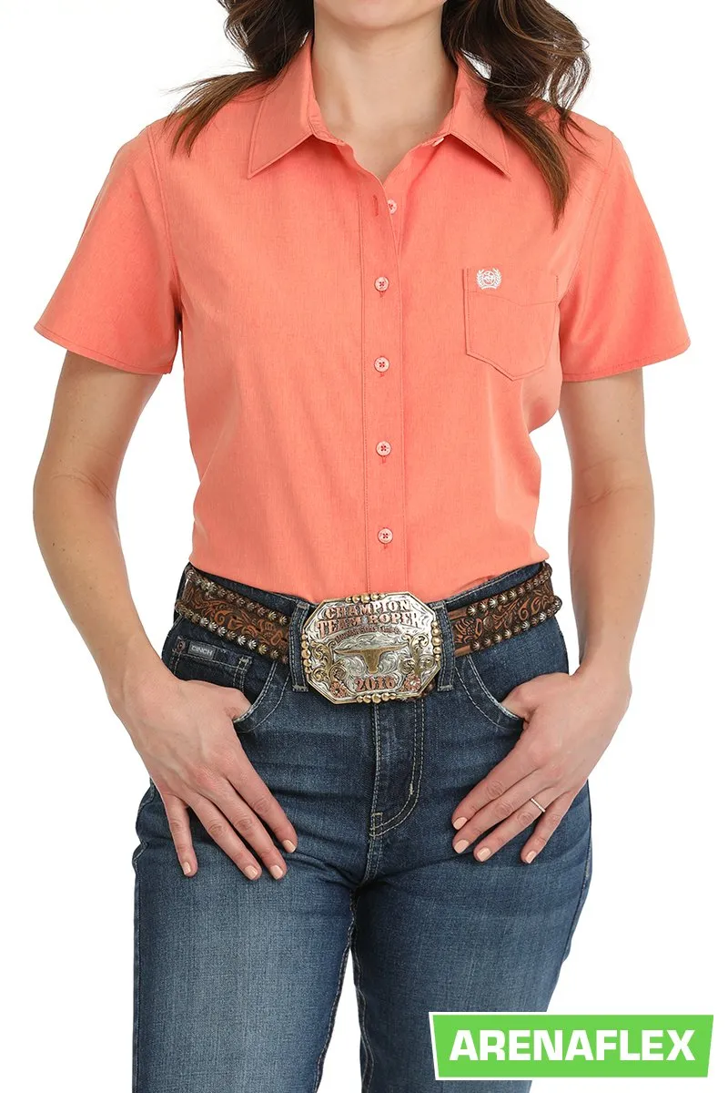 Cinch Women's S/S Arenaflex Solid Coral Western Button Down Shirt Casual everyday wear