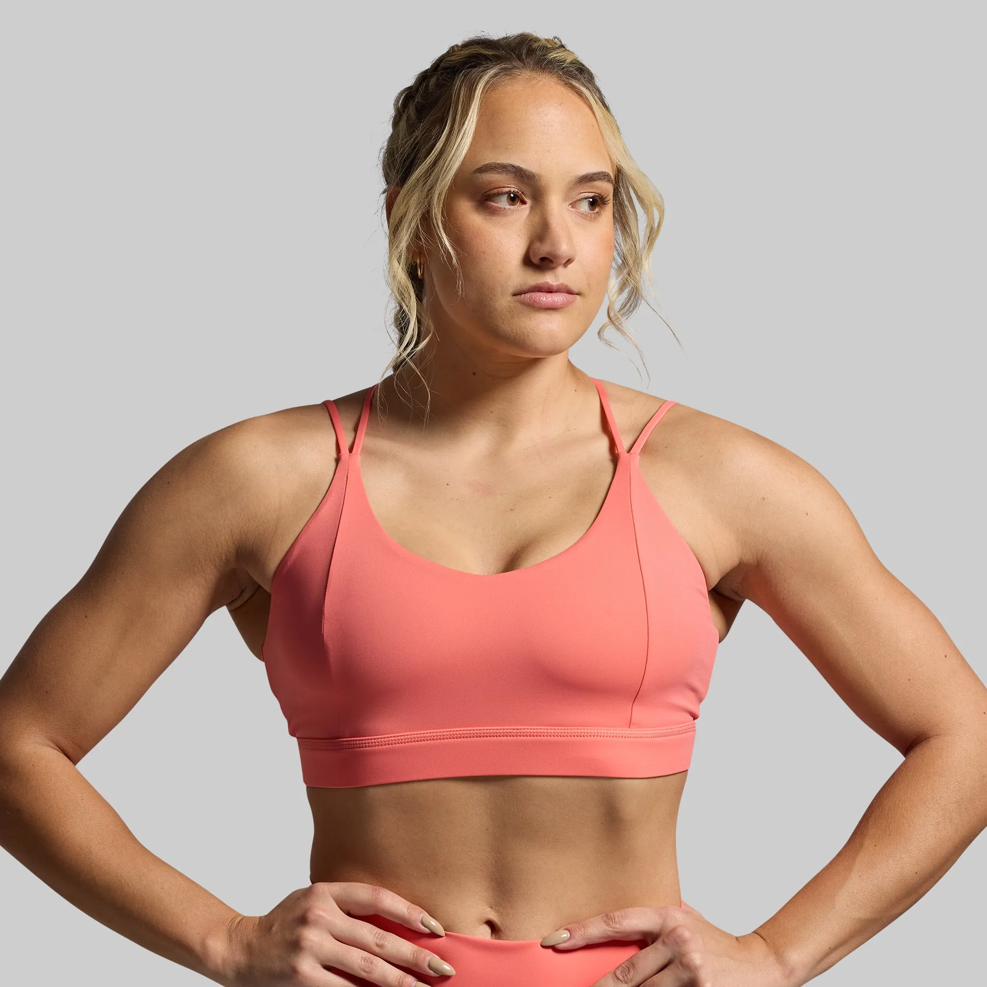 Exhale Sports Bra (Hot Peach) Abrasion Resistant Fabric Mesh Fabric