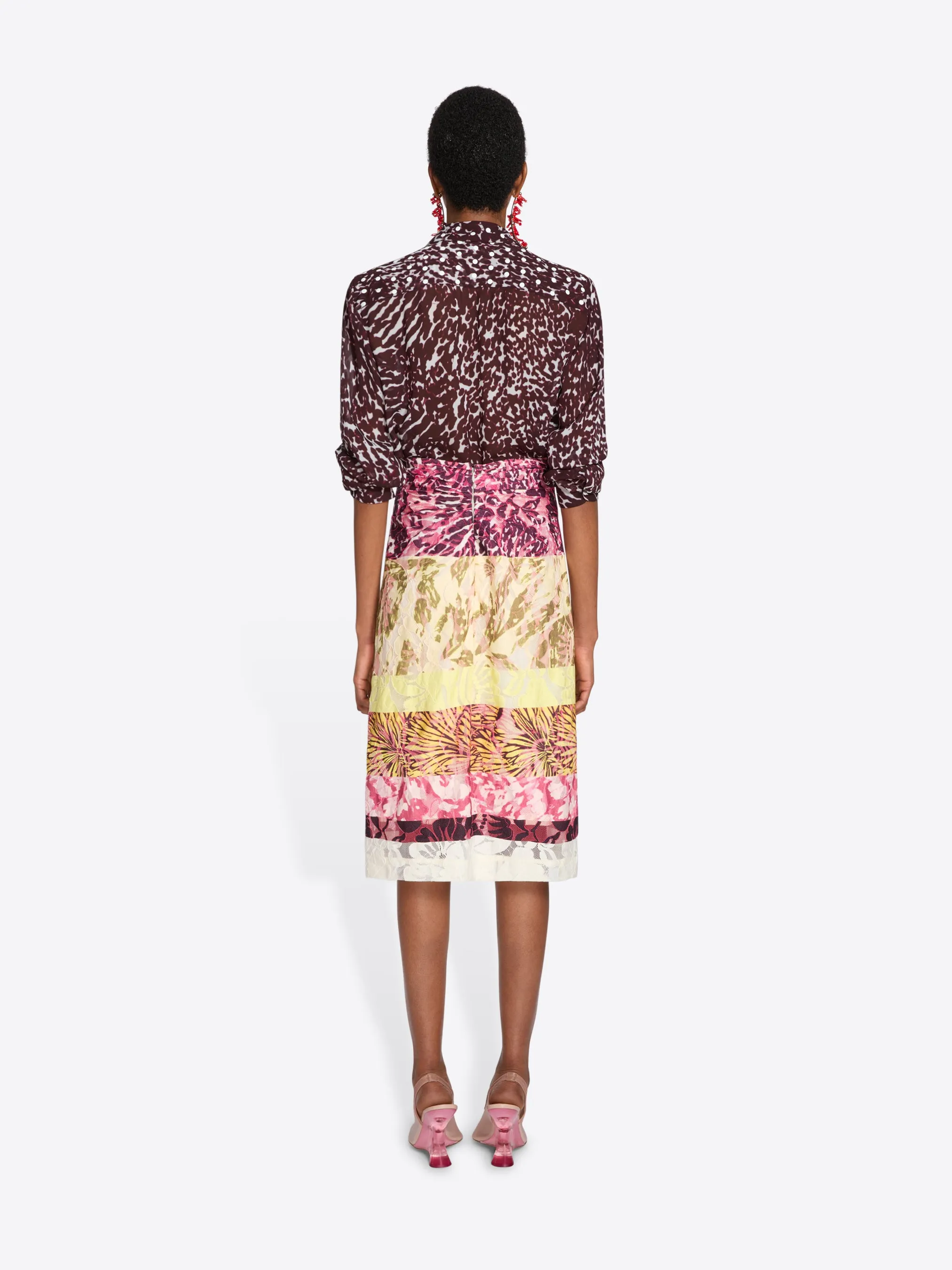 Rolled Hem Semi Sheer Printed skirt