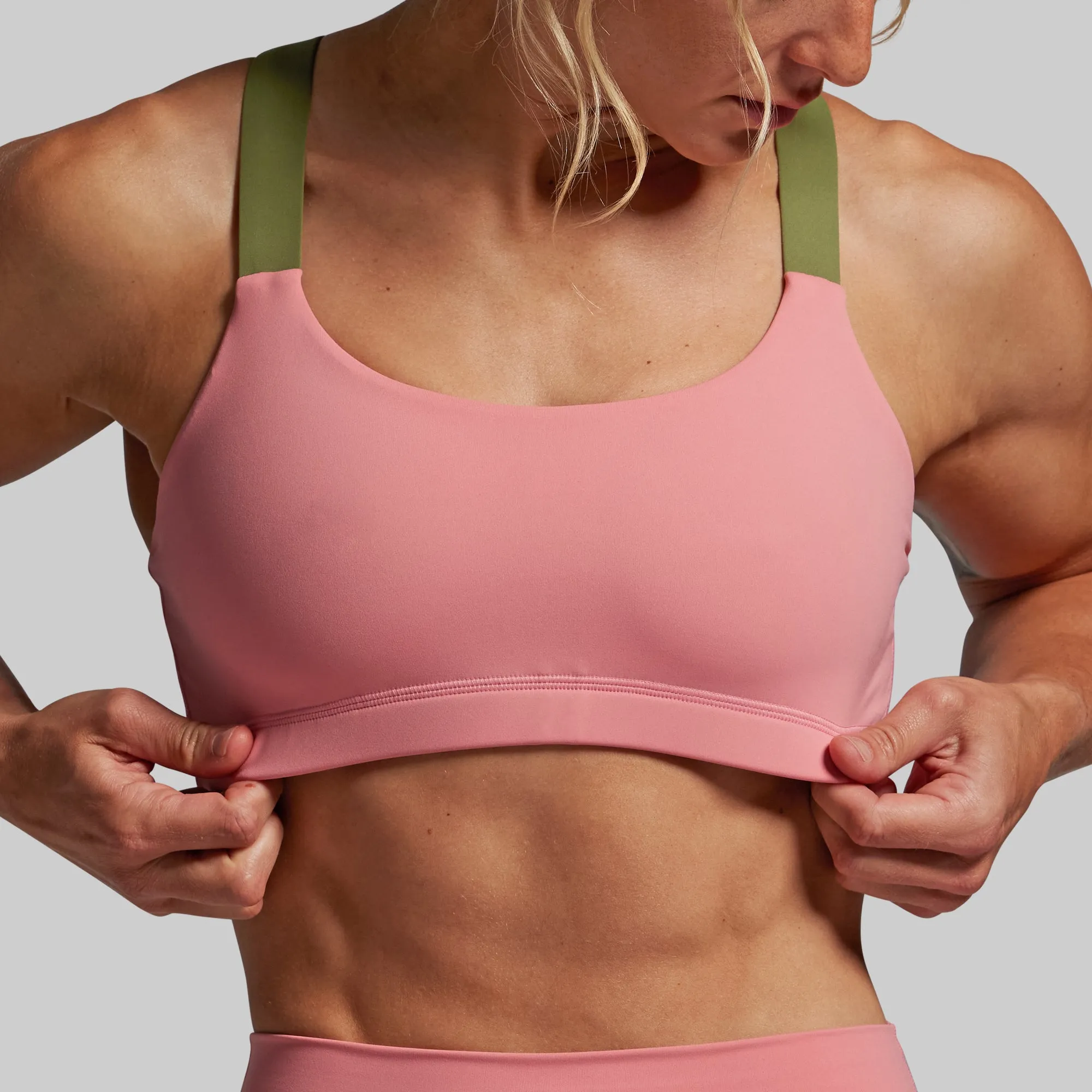 Moxie Sports Bra (Faded Rose) Embroidered seams Flexible Material