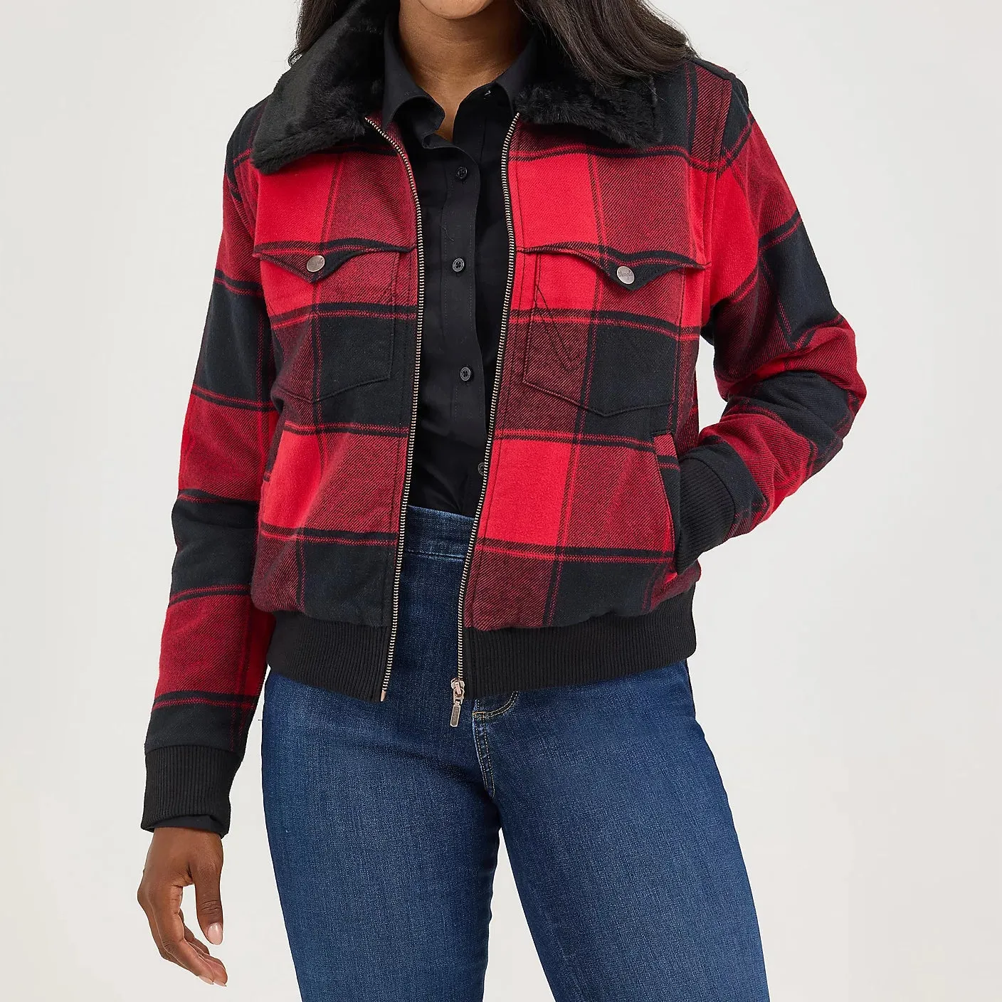 Light Pack Option Layered construction Wrangler Retro Women's Lined Bomber in Red Buffalo